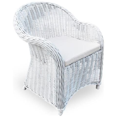 Poltrona Roma In Rattan Naturale Intrecciato Bianco Cuscino In Omaggio Esterno - Foto 2