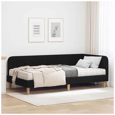 Cornice del letto ad angolo Nero 100 x 200 cm Tessuto - Foto 2