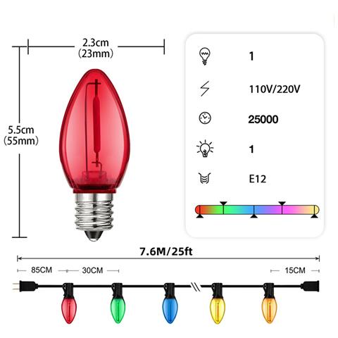 7.6m 23 Luci Natalizie A Led Con 2 Lampadine Di Ricambio - Attacco E12, Multicolore, Impermeabile - Foto 2