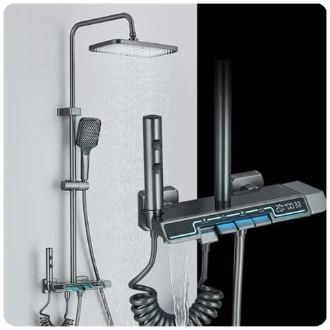 Colonna doccia, Blackswan, tipo M280, modello grigio antracite, 4 vie, display LCD e illuminazione LED, doccia a pressione e bocca nascosta, misura 108 cm - Foto 2