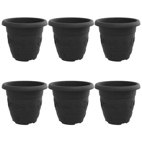Vaso Rotondo per Fiori 6 pcs Nero Ø 26 x 21.5 cm Plastica - Foto 1