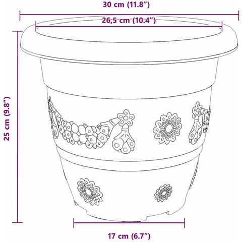 Vaso Rotondo per Fiori 6 pcs Nero Ø 26 x 21.5 cm Plastica - Foto 9