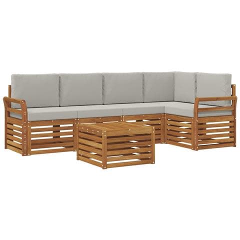Set divani con cuscino 6 pcs Grigio Naturale e Chiaro - Foto 1