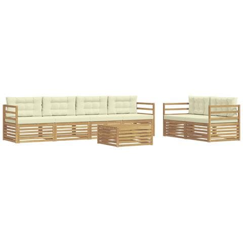Set di divani da esterno 7 pcs Bianco e Crema Poliestere - Foto 1