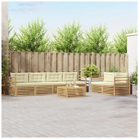 Set di divani da esterno 7 pcs Bianco e Crema Poliestere - Foto 2