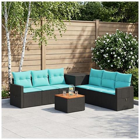 Set di divani 8 pz Nero e Blu Rattan sintetico e Acciaio - Foto 2