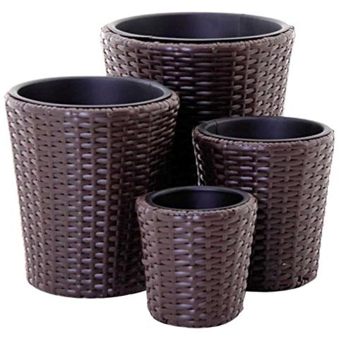 Vasi Tondi in Polyrattan Mod. Rapis Colore Marrone Set 4 Pezzi - Foto 2