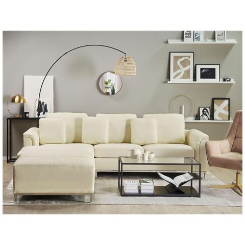 Divano Angolare In Pelle Beige Con Ottomana Oslo Sinistro - Foto 32