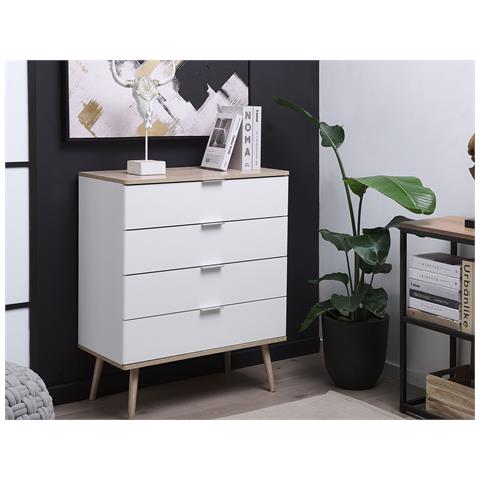 Cassettiera Colore Bianco / Legno Chiaro A 4 Cassetti Walpi - Foto 14