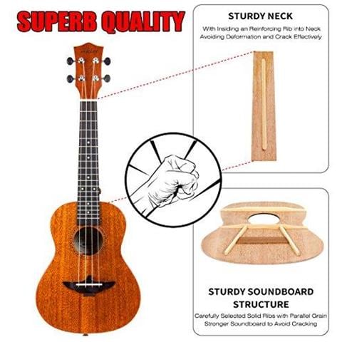 Soprano Ukulele 21 Pollici Massello Di Mogano Ukulele Per Professonal Principianti Kit Con Gig Bag Sintonizzatore Strap String Libretto Istruzioni - Foto 4