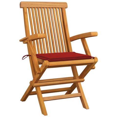 Sedie da Giardino con Cuscini Rossi 4 pz Massello di Teak - Foto 8
