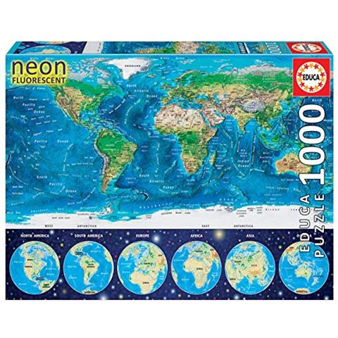 Puzzle Per Bambini 1000 Con Mappa Del Mondo Al Neon - Foto 1