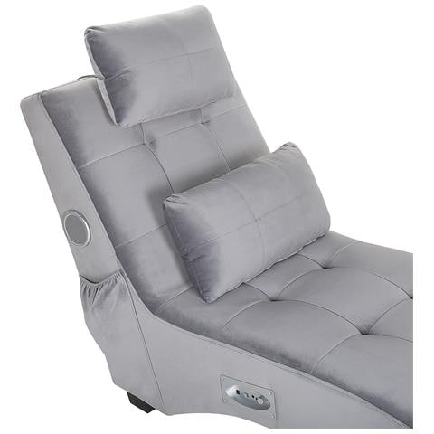 Chaise Longue Simorre Velluto Grigio Con Altoparlante Bluetooth Integrato - Foto 2