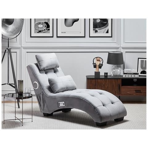 Chaise Longue Simorre Velluto Grigio Con Altoparlante Bluetooth Integrato - Foto 1