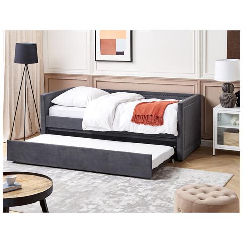Letto Estraibile Velluto A Coste Mimizan 90 X 200 Cm Grigio Scuro - Foto 1