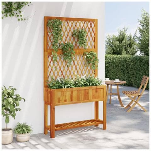 Fioriera Con Traliccio E Ripiano 100x32x185 Cm Legno Acacia - Foto 3