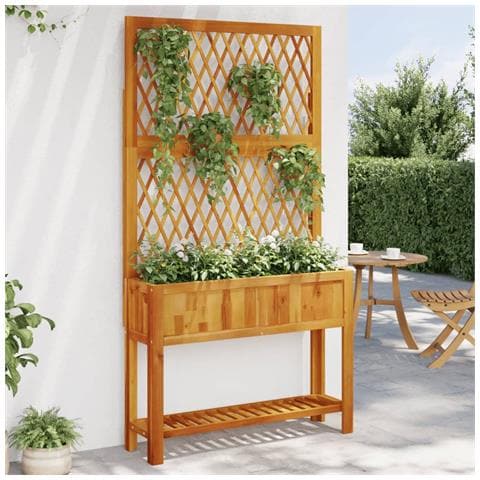 Fioriera Con Traliccio E Ripiano 100x32x185 Cm Legno Acacia - Foto 1