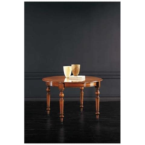 Tavolo Rotondo Classico Allungabile Tornito Legno Bassano 100x100x80 - Foto 1