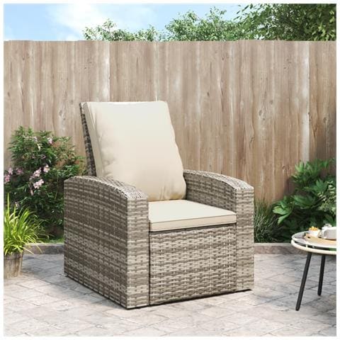 Poltrona Reclinabile Giardino Cuscini Marrone Chiaro Polyrattan - Foto 8