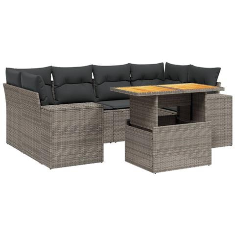 Set Divani Da Giardino 7 Pz Con Cuscini Grigio In Polyrattan - Foto 1