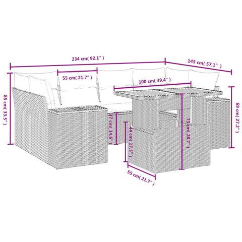 Set Divani Da Giardino 7 Pz Con Cuscini Grigio In Polyrattan - Foto 2