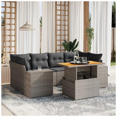 Set Divani Da Giardino 7 Pz Con Cuscini Grigio In Polyrattan - Foto 3