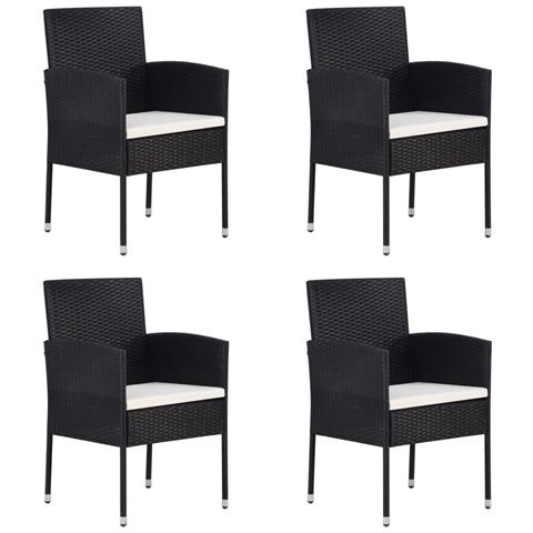 Sedie da Giardino con Cuscini Bianco Crema 4pz Nere Polyrattan - Foto 1