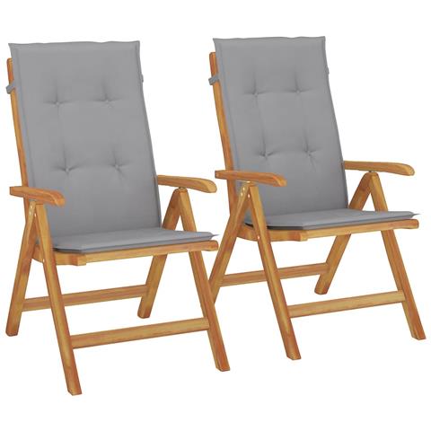 Sedie da Giardino Reclinabili con Cuscini 2 pz in Legno di Teak - Foto 1