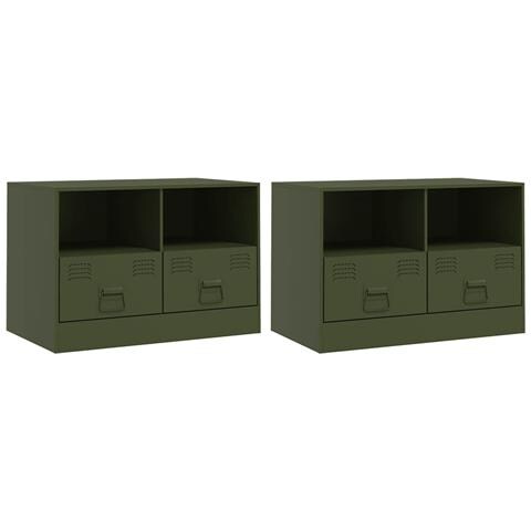 Mobili Tv 2 Pz Verde Oliva 67x39x44 Cm In Acciaio - Foto 2