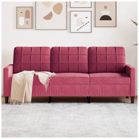 Divano A 3 Posti Rosso Vino 180 Cm In Velluto - Foto 1