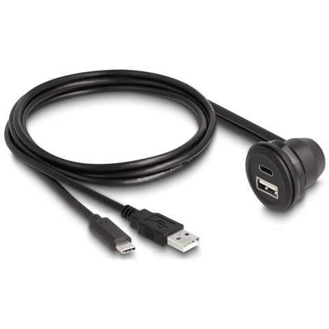 Cavo USB 2.0 USB Tipo-A maschio e USB Type-C maschio per USB Tipo-A femmina 90° angolato e USB Type-C femmina 90° angolato per l'incasso da 1 m nero - Foto 1