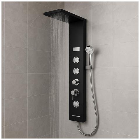 Colonna Pannello Doccia Shine-1 Black 4 Funzioni Luce Display Temperatura Nero - Foto 1
