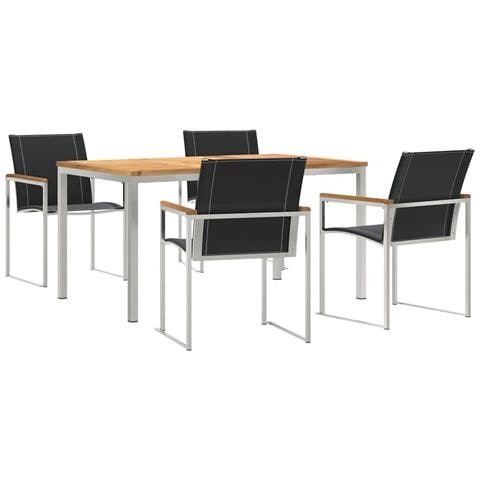 Set da Giardino 5 Pezzi in Legno Massello di Acacia , Tavolo da Pranzo Esterno 150x90x75 cm in Legno Massello di Acacia - Foto 1