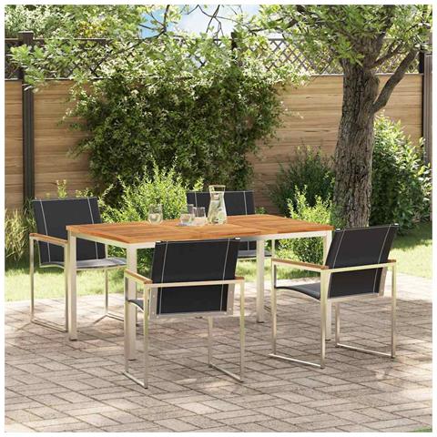 Set da Giardino 5 Pezzi in Legno Massello di Acacia , Tavolo da Pranzo Esterno 150x90x75 cm in Legno Massello di Acacia - Foto 2