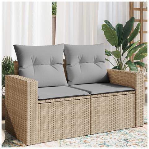 Divano da Giardino con Cuscini a 2 Posti Beige in Polyrattan - Foto 2