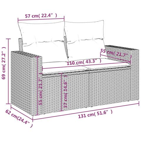 Divano da Giardino con Cuscini a 2 Posti Beige in Polyrattan - Foto 9