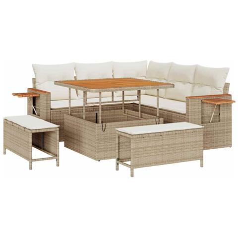 Set Divano Giardino 8 Pezzi con Cuscini Beige Polyrattan Acacia, Set da Pranzo Giardino 3 Pezzi con Cuscini Beige Polyrattan Acacia - Foto 1
