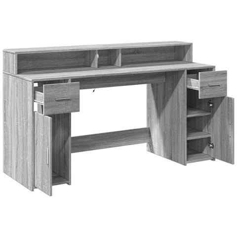 Scrivania con Luci LED Grigio Sonoma 160x55x91cm in Multistrato - Foto 9