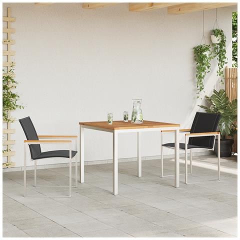 Set pranzo giardino  3 pezzi legno massello di acacia, Tavolo pranzo esterno  90x90x74.5 cm legno massello di acacia - Foto 2