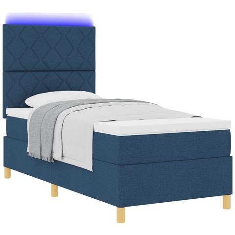 Letto con Rete a Molle con Materasso & LED Blu 100x200 cm Tessuto - Foto 1