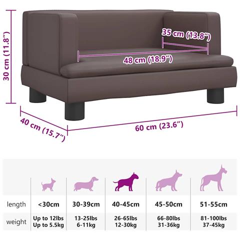 Lettino per Cani Marrone 60x40x30 cm in Similpelle - Foto 7