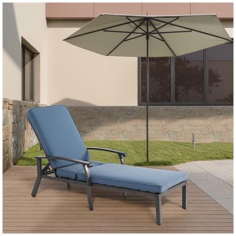 Mobili Da Salotto Con Chaise Longue, Con Cuscino In Cotone Impermeabile Blu, Alluminio Antiruggine Reclinabile Regolabile (1 Pz) - Foto 1