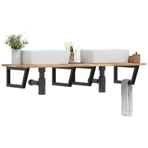 Ripiano A Parete Per Lavabo In Acciaio E Massello Di Acacia - Foto 8