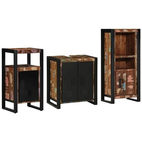 Set di mobili per il bagno 3 pcs Legno massello riciclato - Foto 2