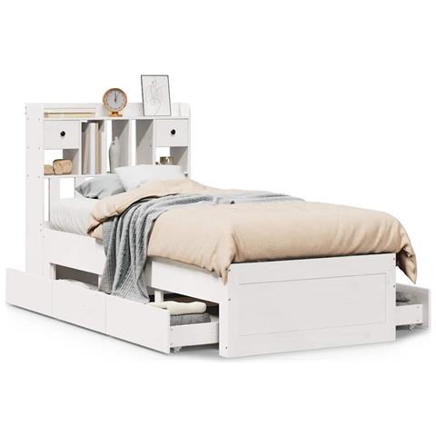 Letto Libreria senza Materasso Bianca 90x200 cm Legno di Pino - Foto 1