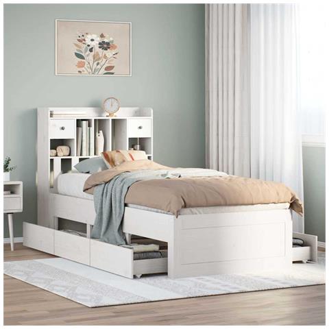 Letto Libreria senza Materasso Bianca 90x200 cm Legno di Pino - Foto 2