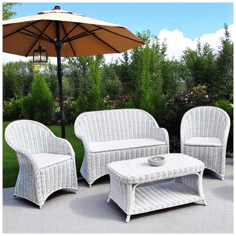 Salotto Roma Da 1 Divano 2 Poltrone 1 Tavolino In Rattan Bianco Esterno - Foto 1