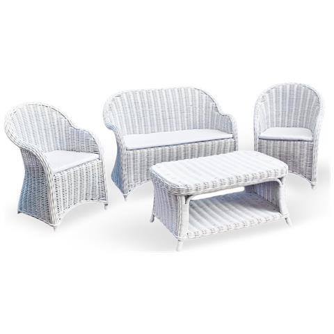 Salotto Roma Da 1 Divano 2 Poltrone 1 Tavolino In Rattan Bianco Esterno - Foto 2