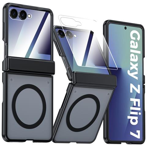 Custodia Con Anello Magnetico Per Samsung Galaxy Z Flip7, Cover Protettiva Completa In Pc Black - Foto 1