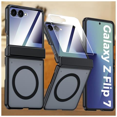 Custodia Con Anello Magnetico Per Samsung Galaxy Z Flip7, Cover Protettiva Completa In Pc Black - Foto 2